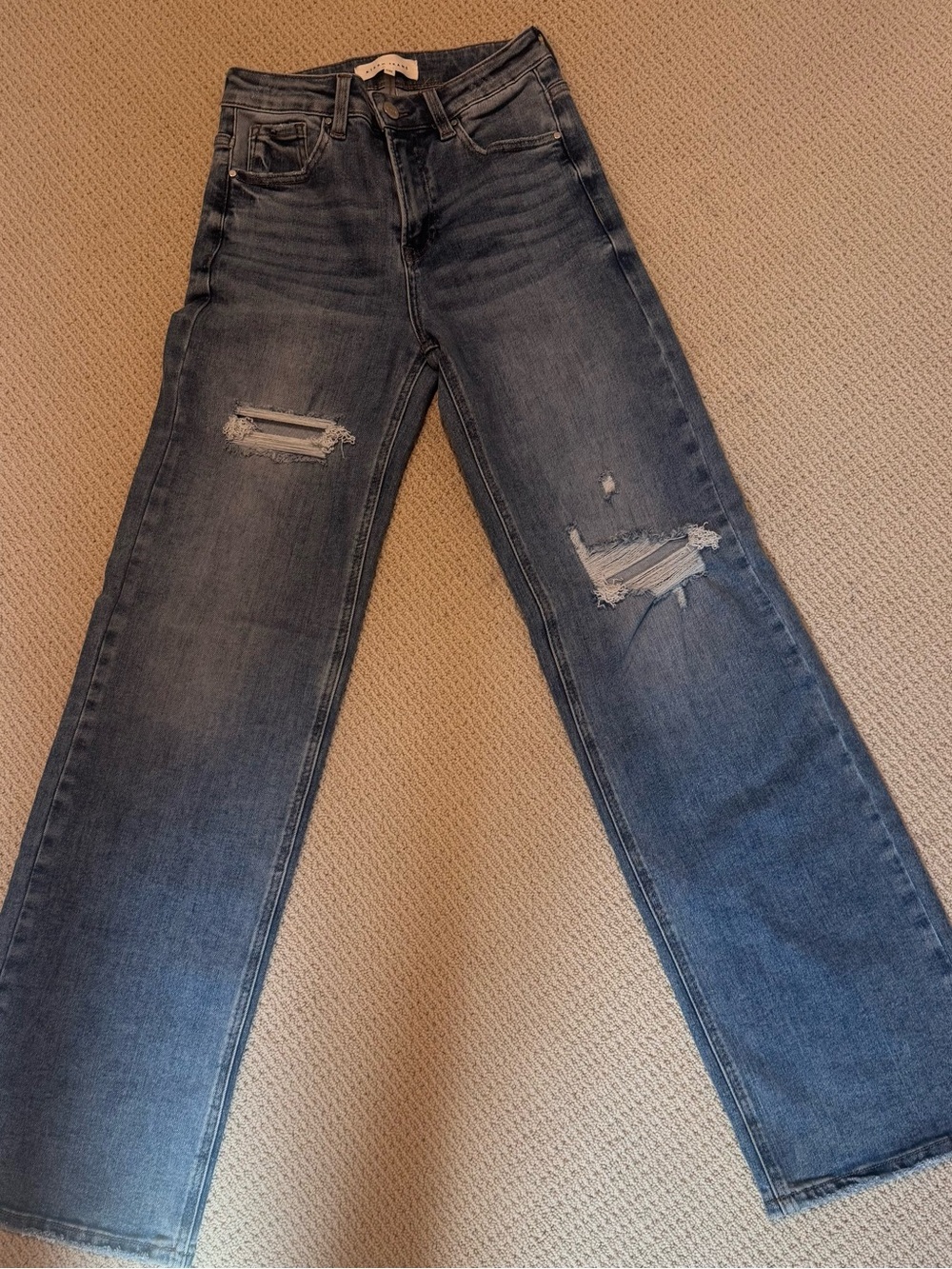 Ladies Risen wide leg jeans with distressed knees